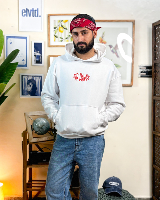 "Big Dawgs" White Double-Hooded Heavyweight Graphic Sweatshirt