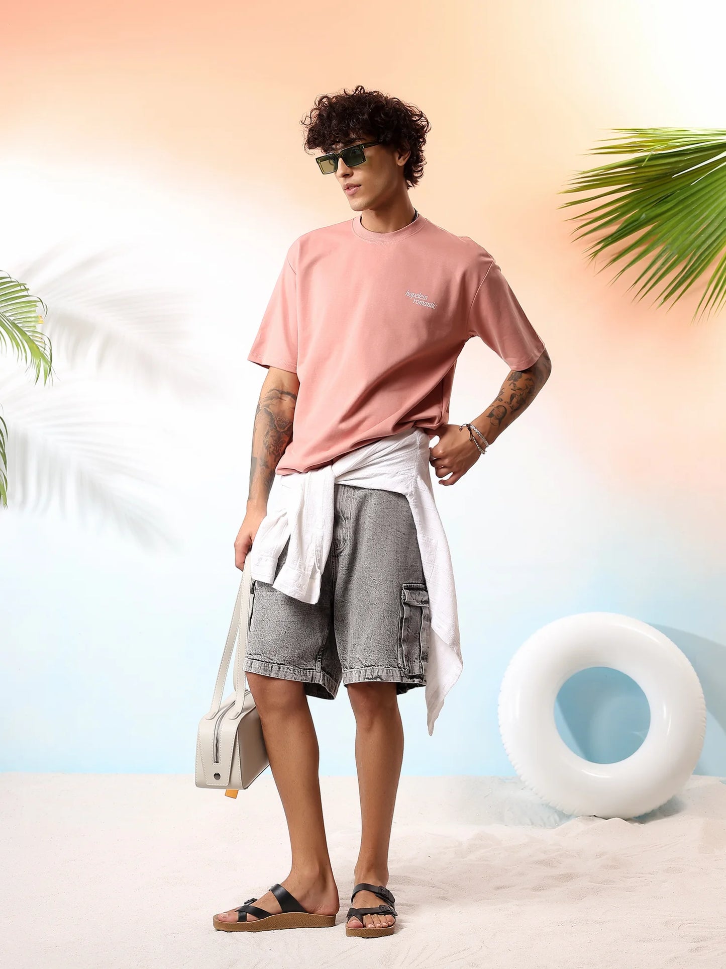 Salmon Pink Oversized Graphic T-Shirt