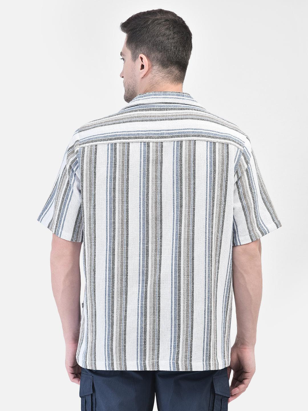 Back view of man in white striped shirt – casual summer shirt design