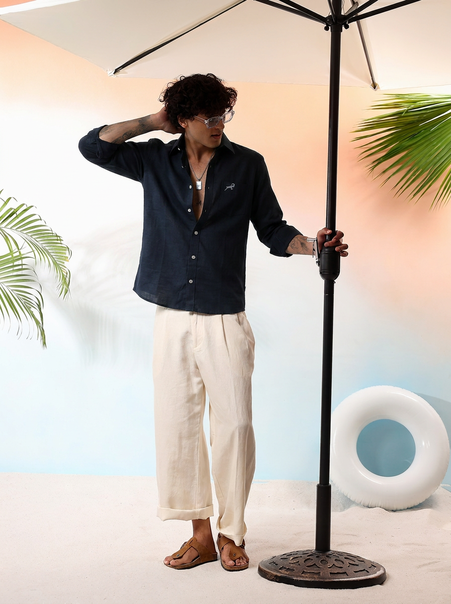 Navy Blue Linen Shirt