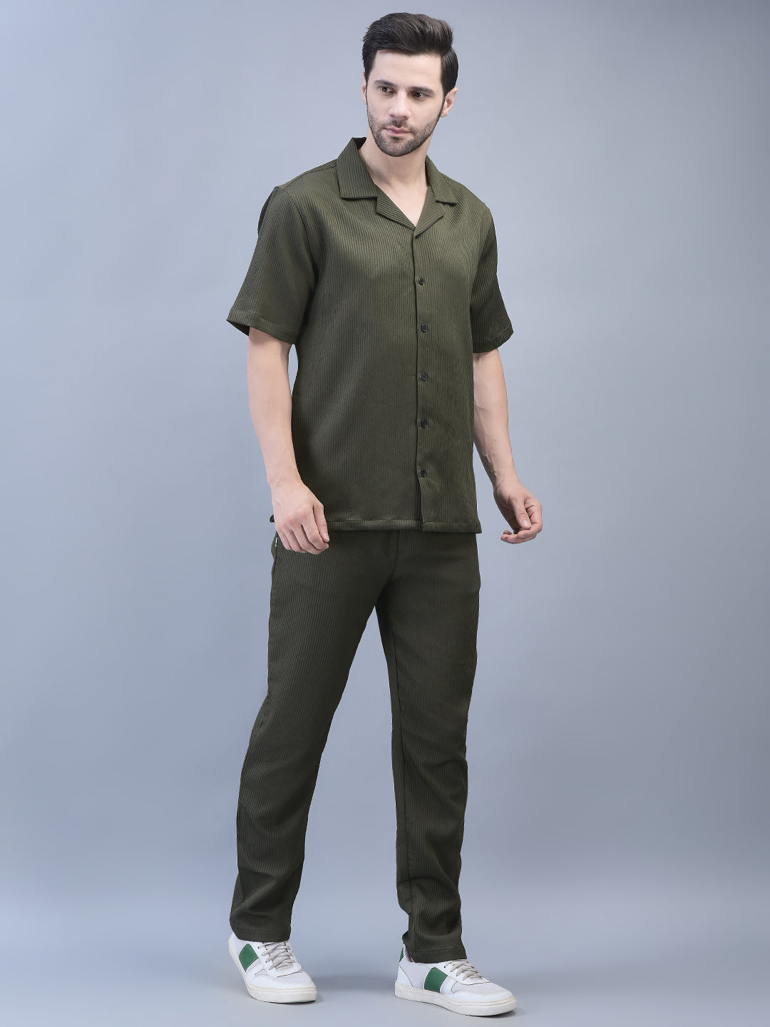 Boxy short-sleeve shirt and relaxed lounge pants co-ord