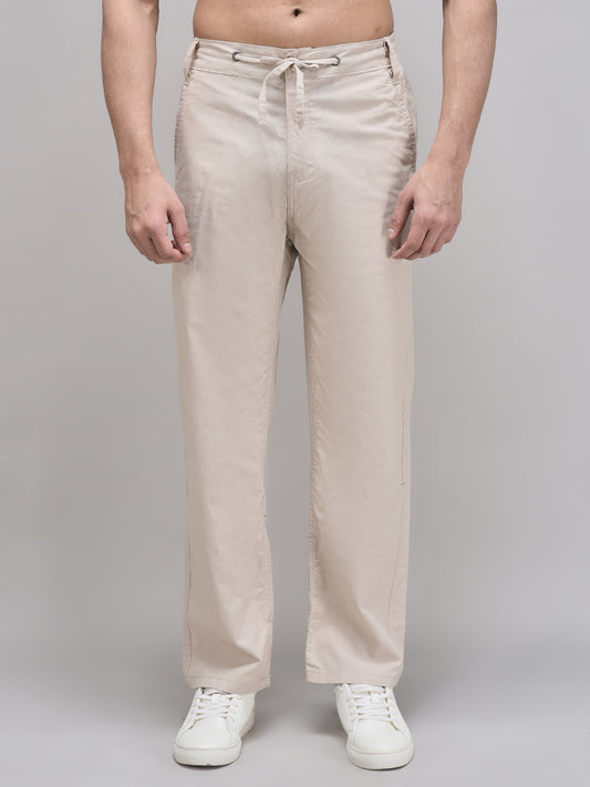 Beige linen pants men India front view