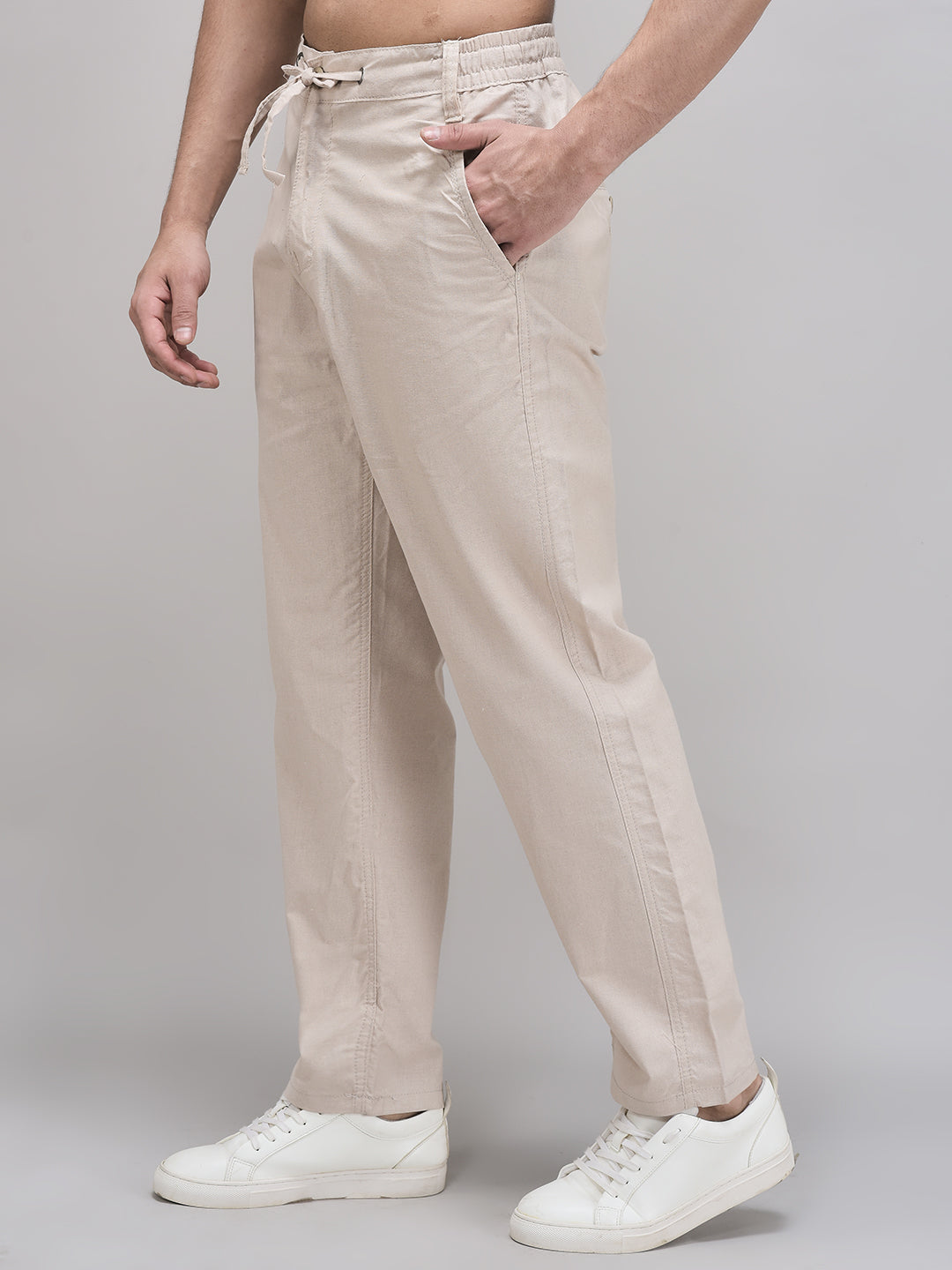Elastic waistband cotton linen pants men