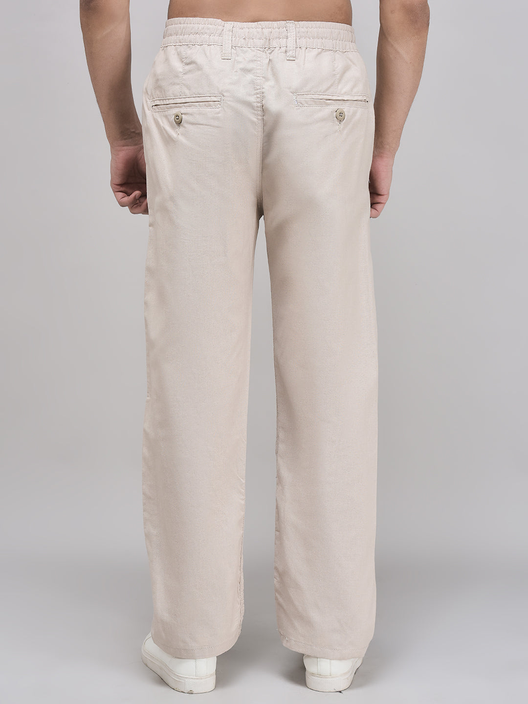 Elastic waistband cotton linen pants men