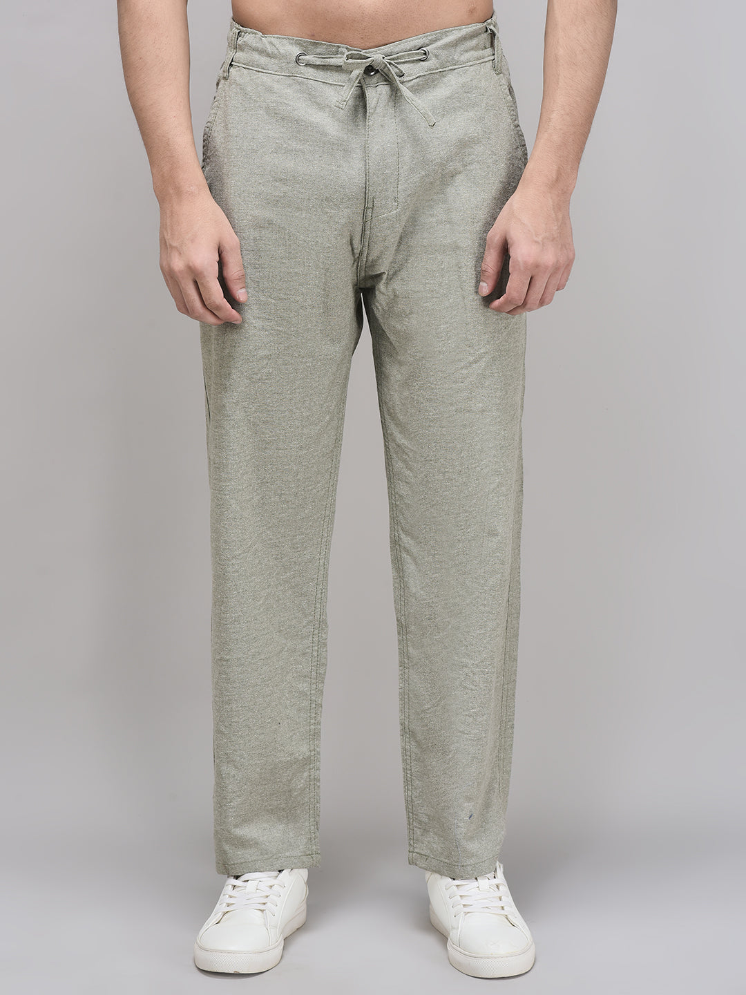 Men’s olive linen pants with elastic waistband