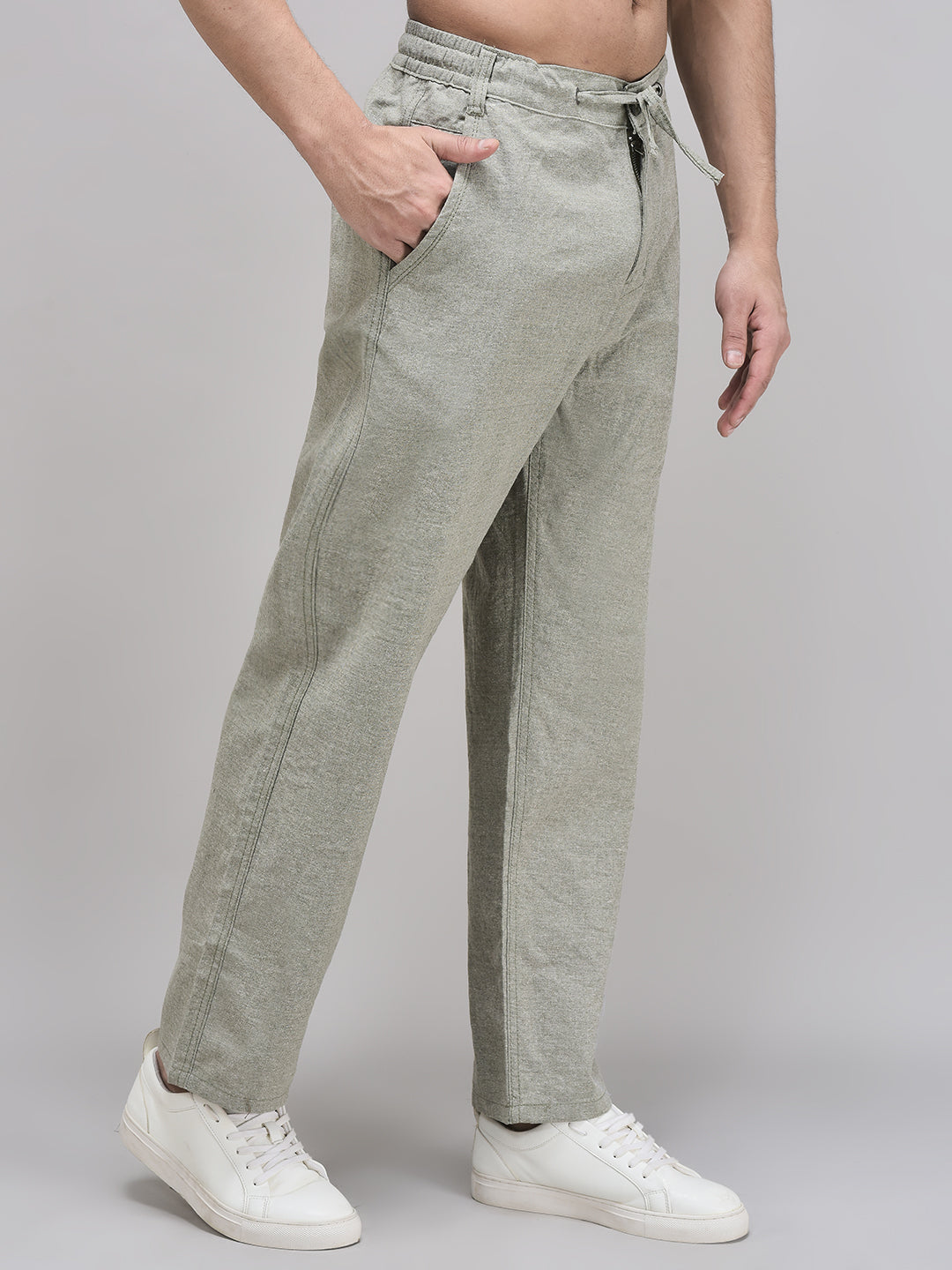 Side view of men’s cotton-linen pants