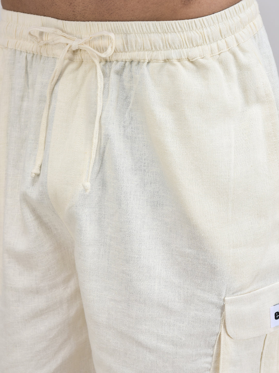 Pull-on summer shorts for men – beige linen