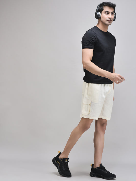Pull-on summer shorts for men – beige linen