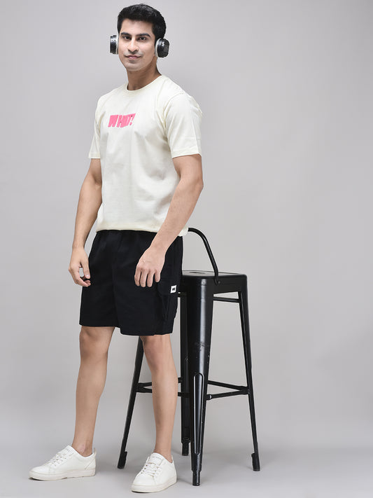 Breathable linen cargo shorts in black