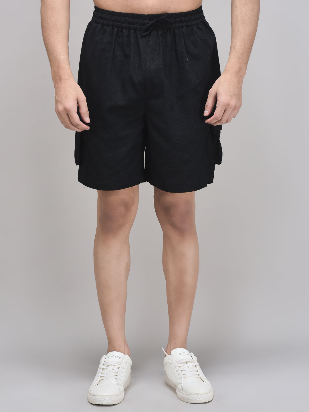 Black linen shorts for men front view