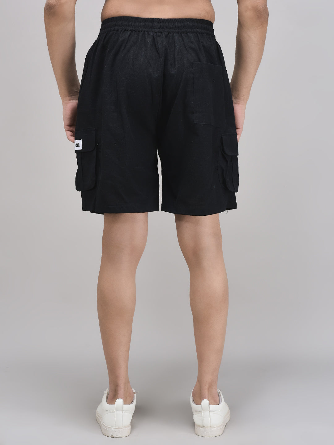 Elastic waistband black linen summer shorts