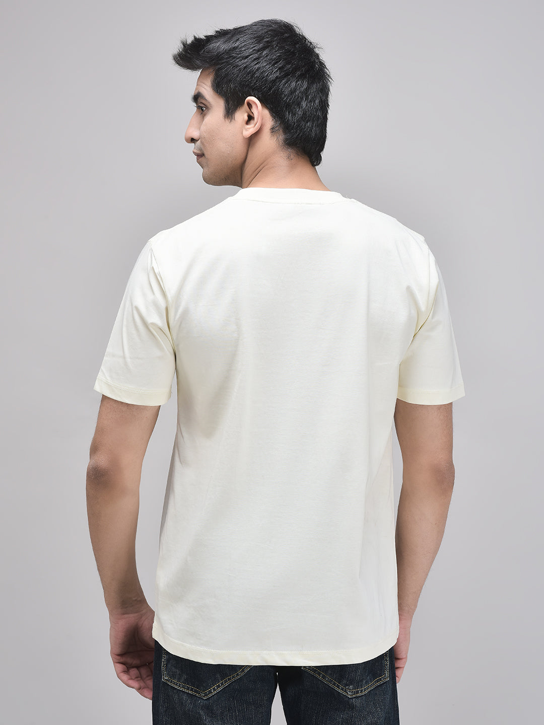 Plain back of beige oversized cotton t-shirt – unisex fit