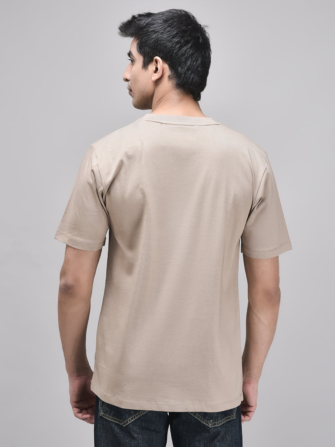 Back view of brown unisex oversized t-shirt – drop shoulder silhouette