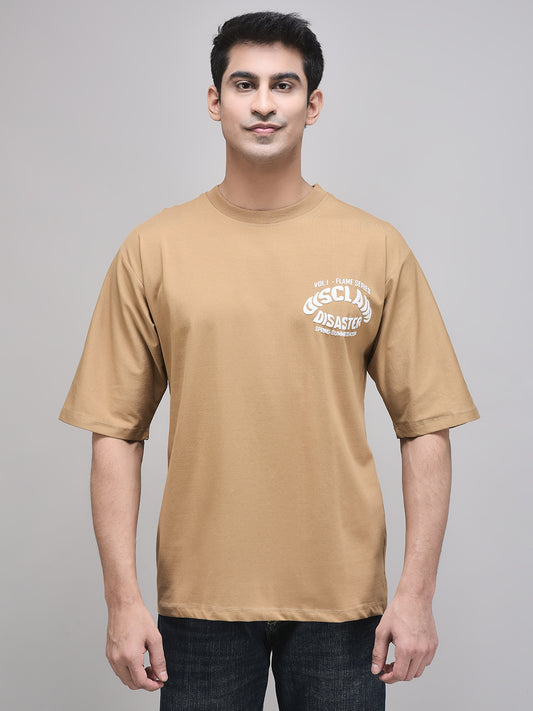Disclaim Disaster t-shirt front view – mocha brown oversized cotton tee