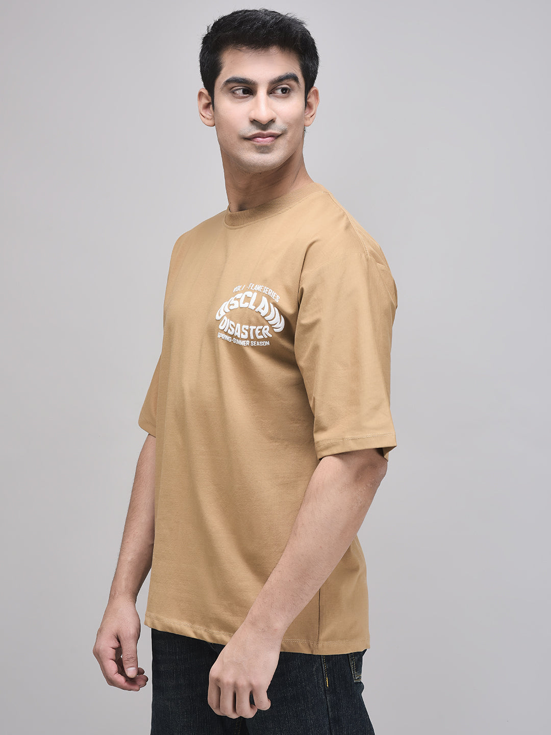Mocha brown unisex t-shirt with bold front and sleeve detail