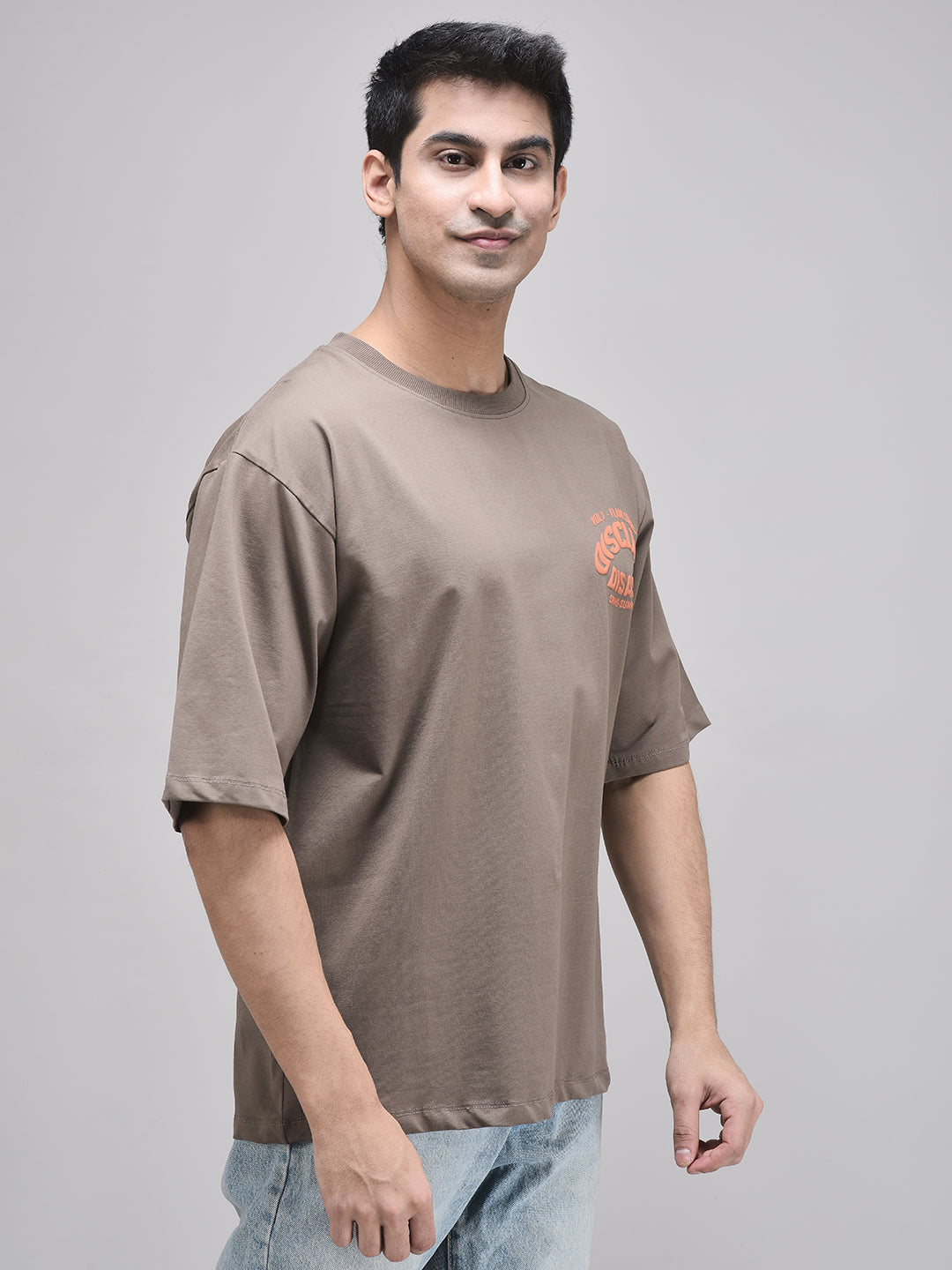 Unisex claystone brown cotton t-shirt front full view – oversized fit
