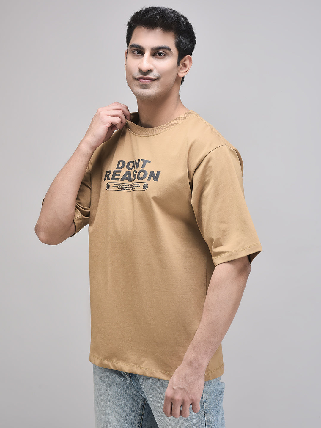 Relaxed brown oversized tee with bold typography front print