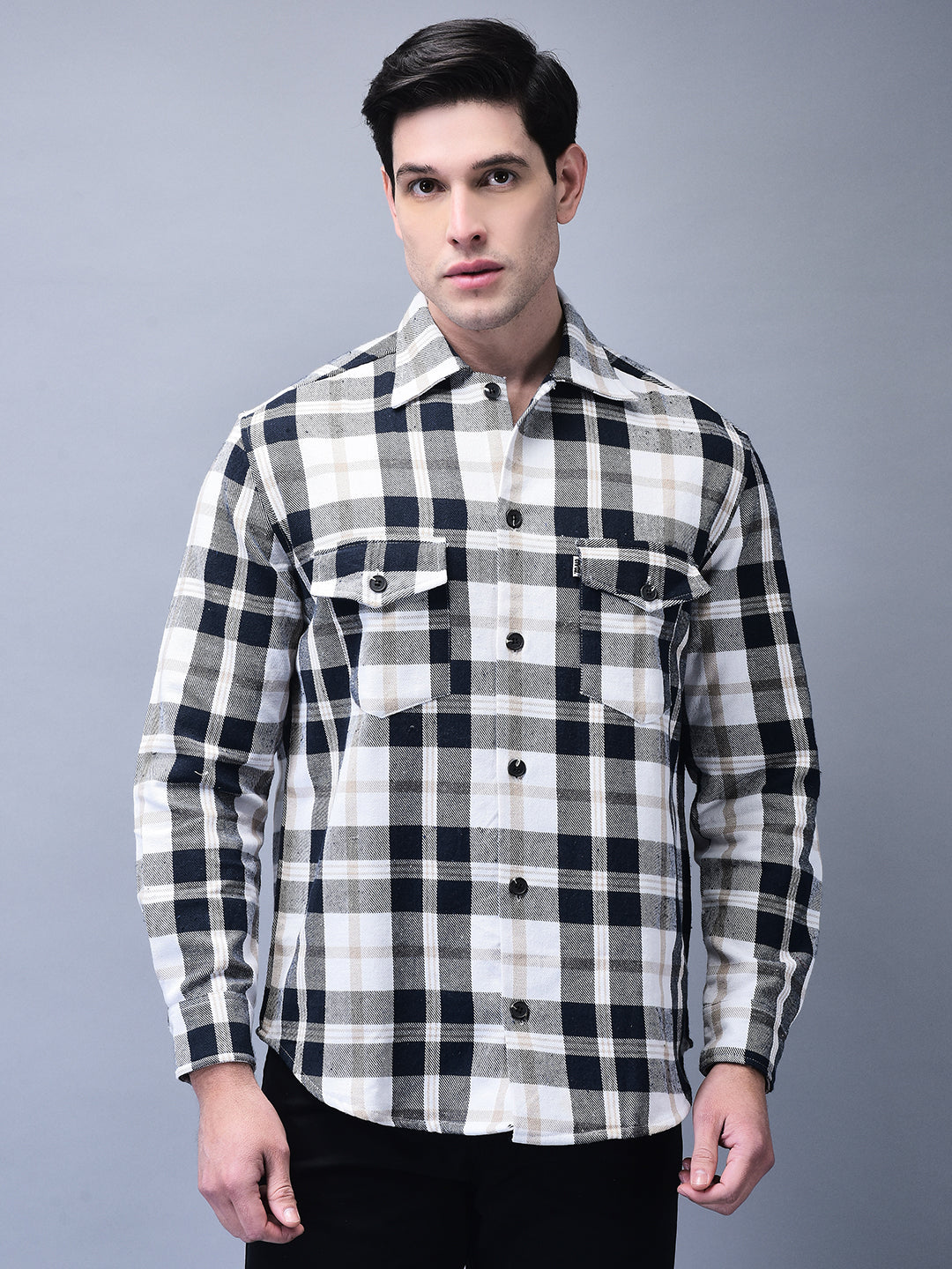 Blue Check Brushed Overshirt – Unisex Winter Shacket