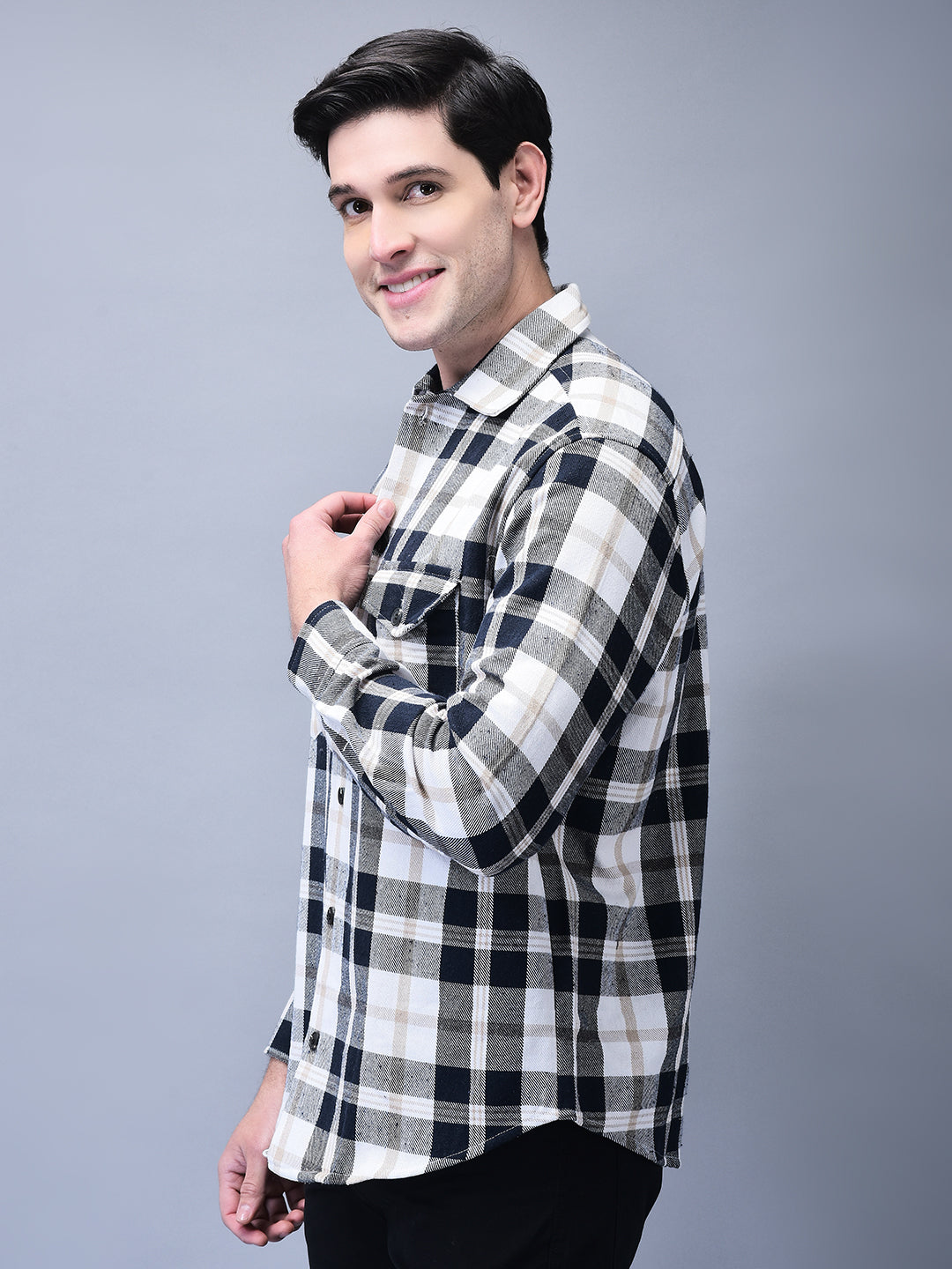 Blue Check Brushed Overshirt – Unisex Winter Shacket