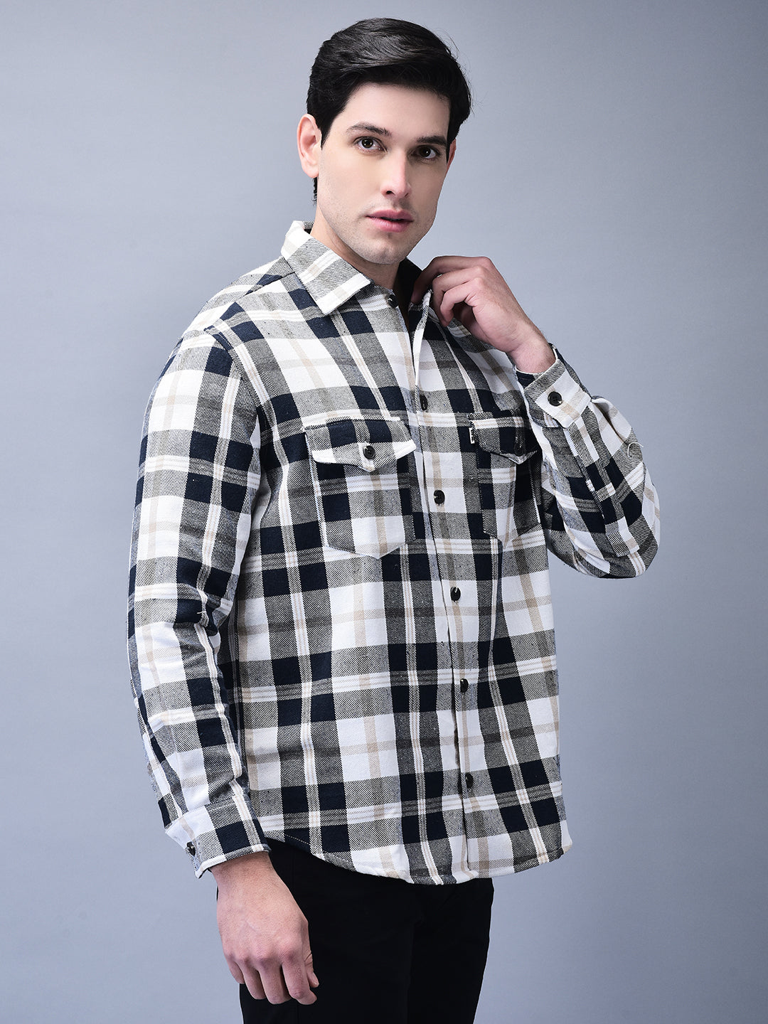 Blue Check Brushed Overshirt – Unisex Winter Shacket