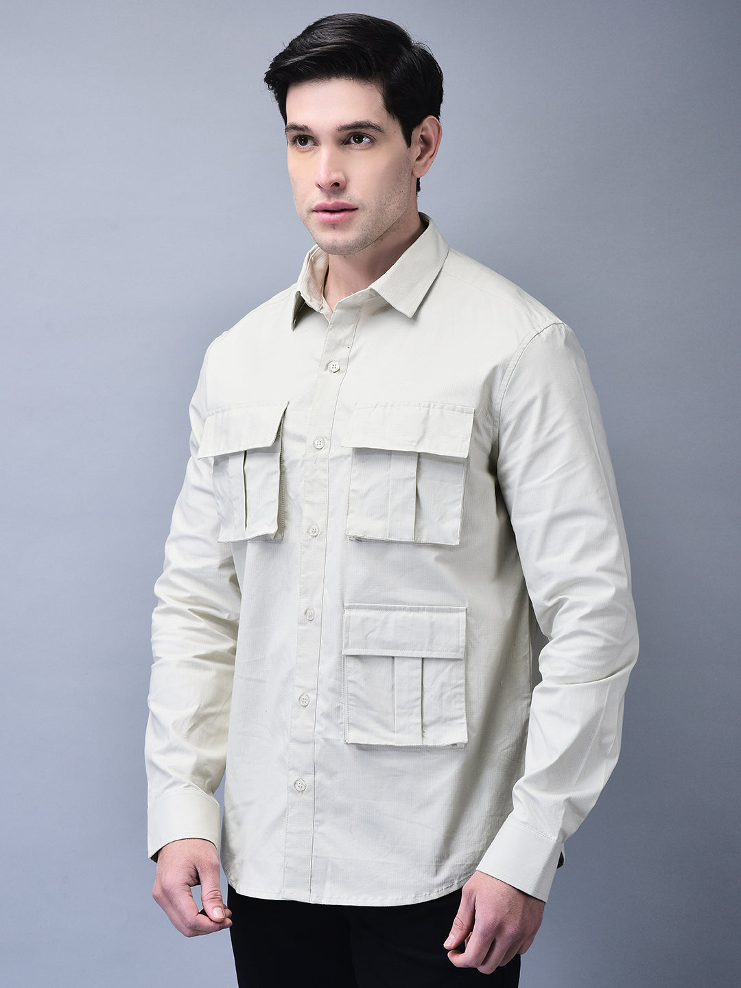 Unisex Beige Ripstop Cotton Cargo Shirt