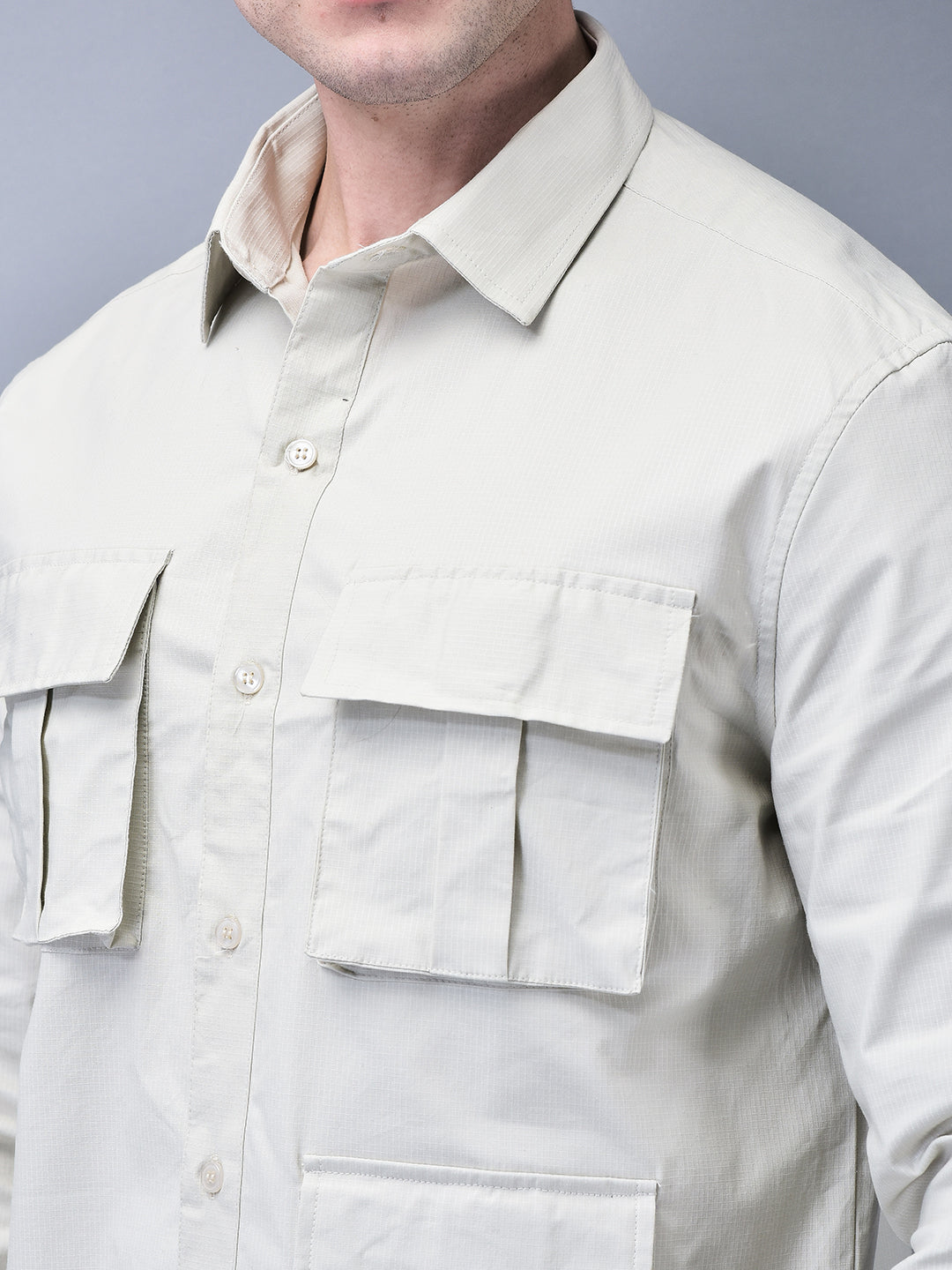Unisex Beige Ripstop Cotton Cargo Shirt