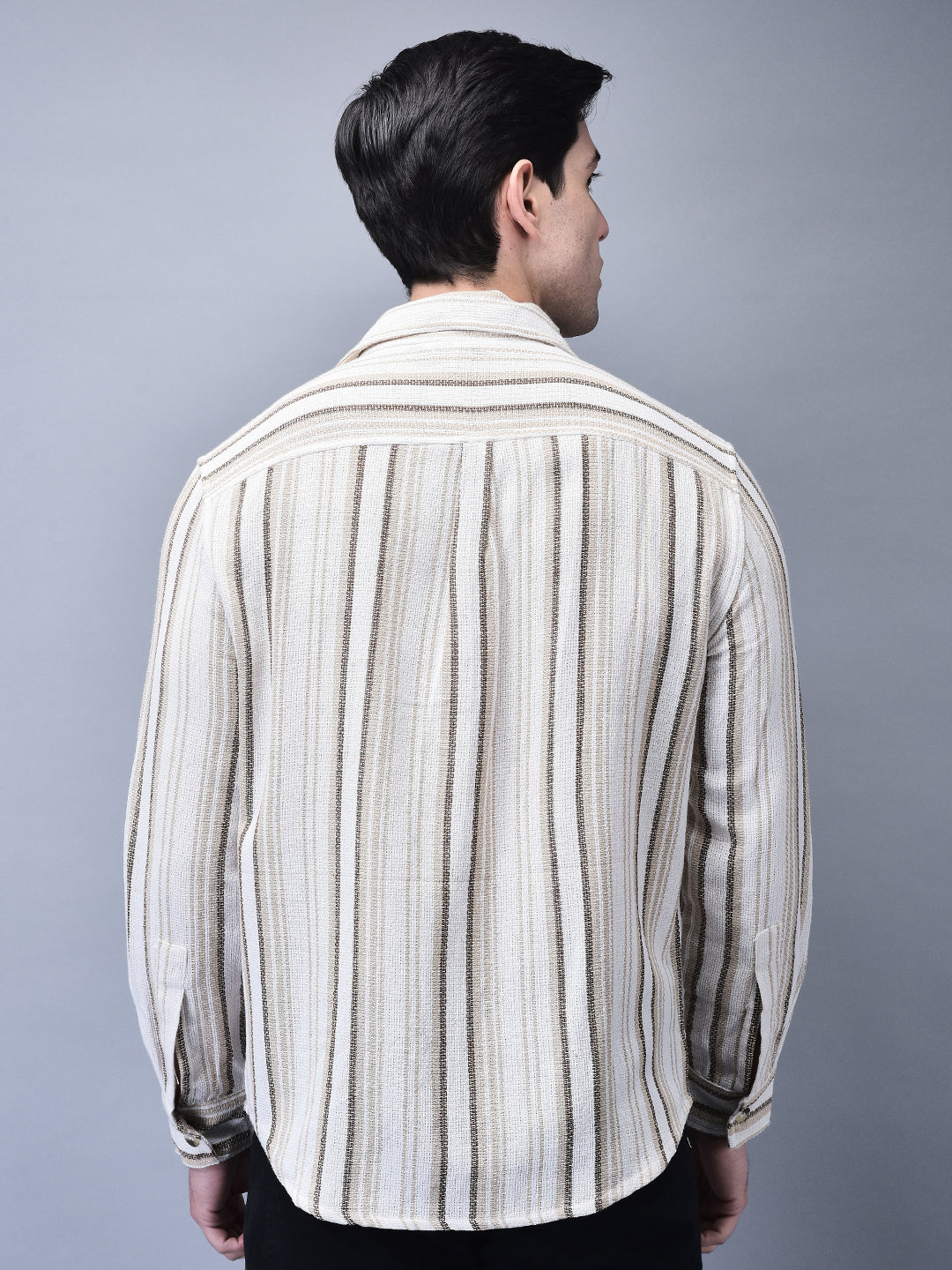 Men’s Beige Striped Regular Fit Shirt