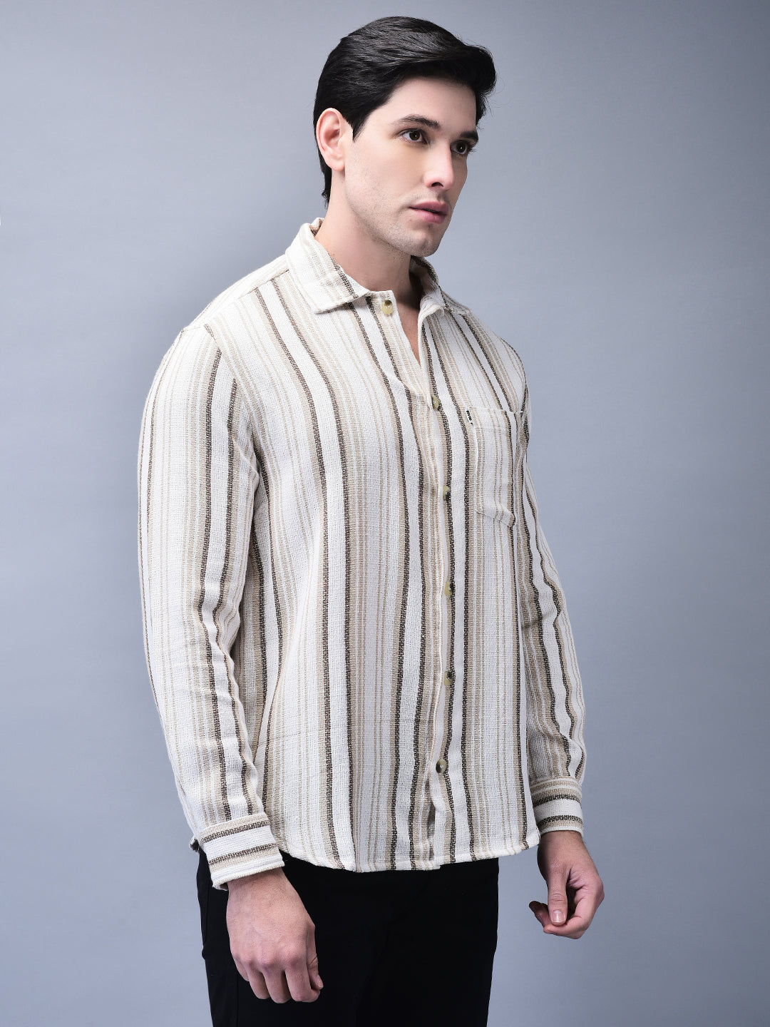Men’s Beige Striped Regular Fit Shirt