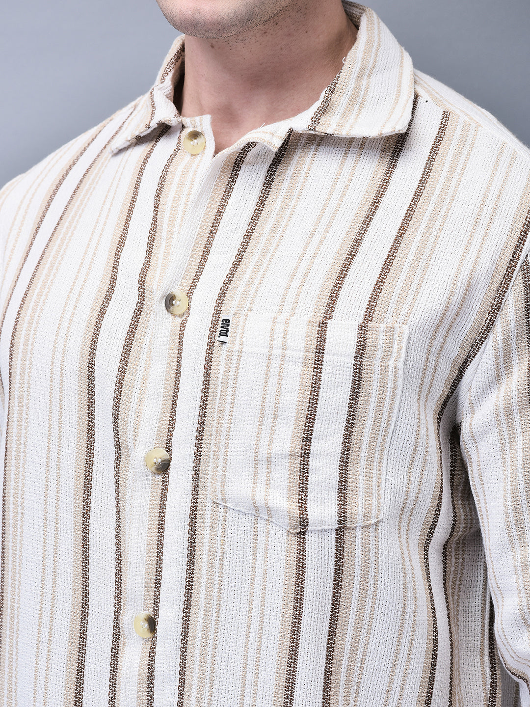Men’s Beige Striped Regular Fit Shirt