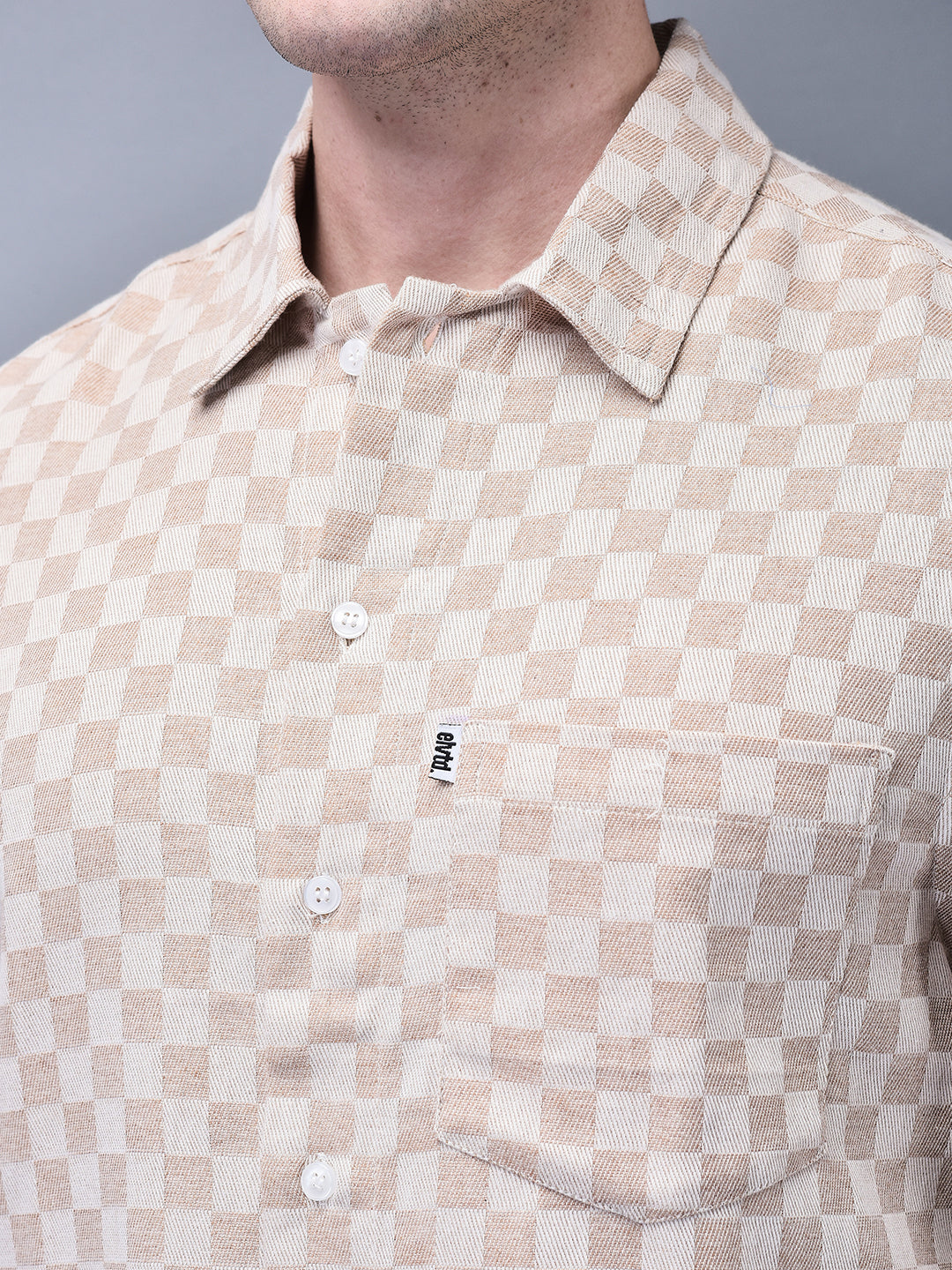 Men’s Beige Textured Check Regular Fit Winter Shirt