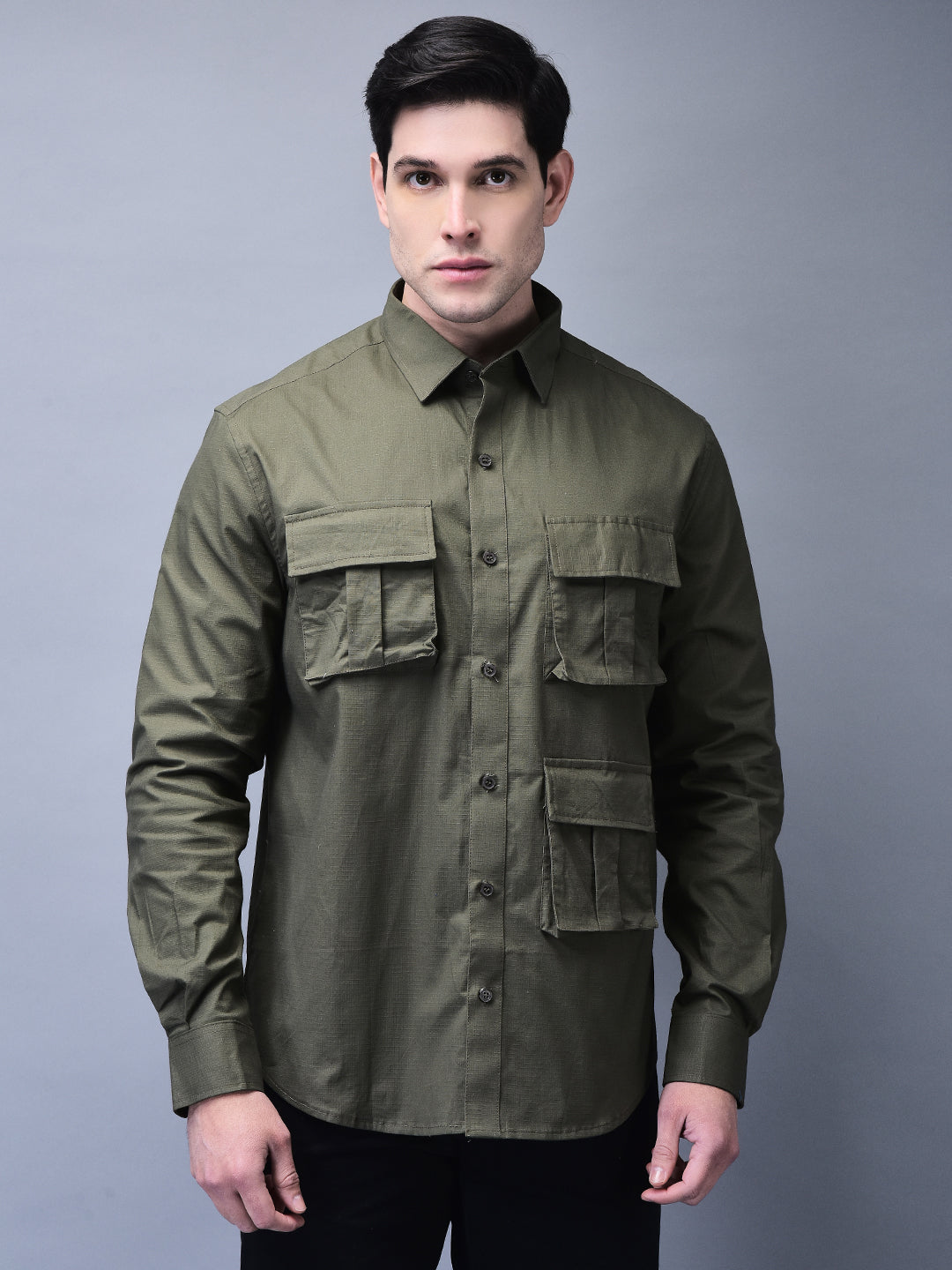 Unisex Olive Ripstop Cotton Cargo Shirt