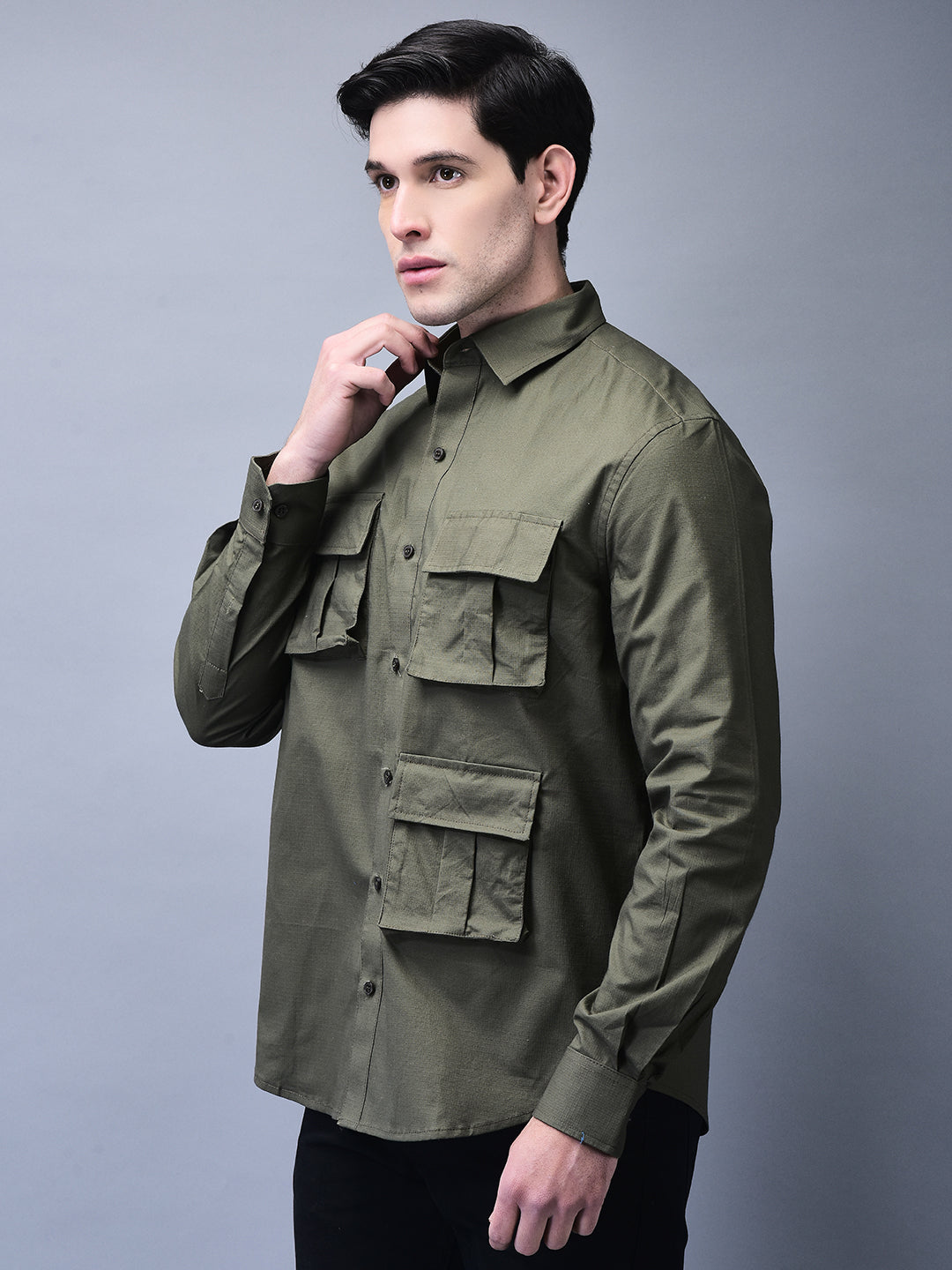 Unisex Olive Ripstop Cotton Cargo Shirt