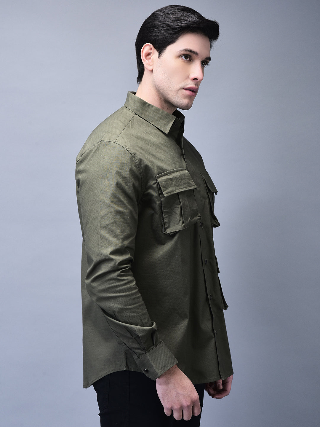 Unisex Olive Ripstop Cotton Cargo Shirt