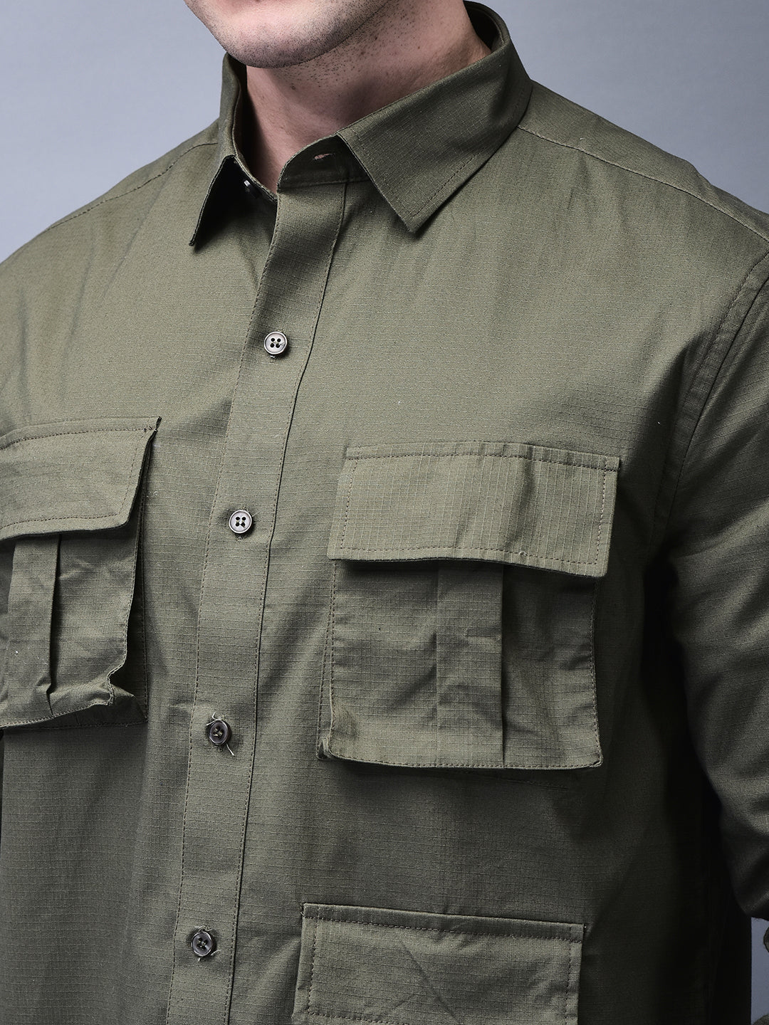 Unisex Olive Ripstop Cotton Cargo Shirt