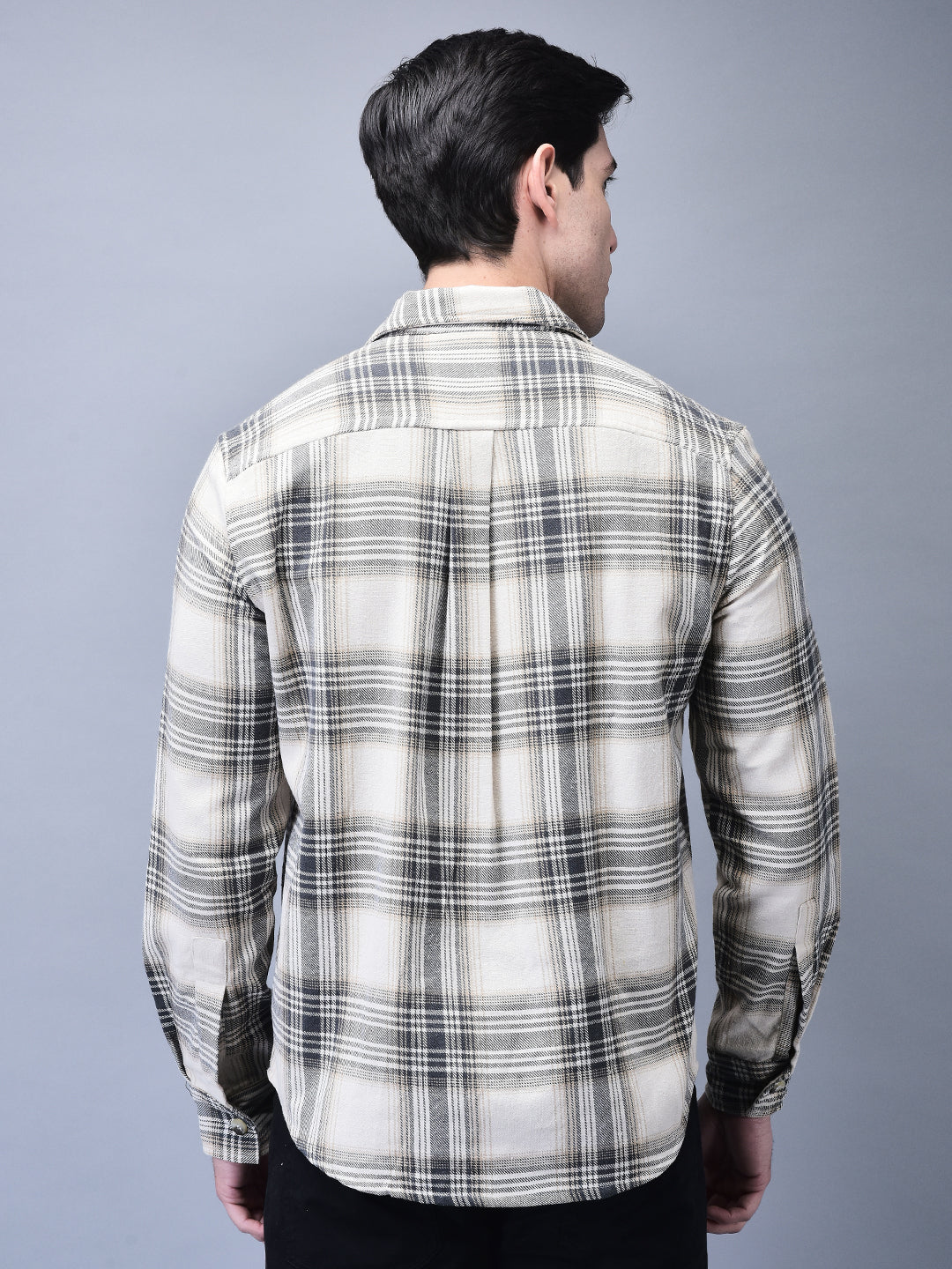 Beige & White Checked Brushed Overshirt | Unisex