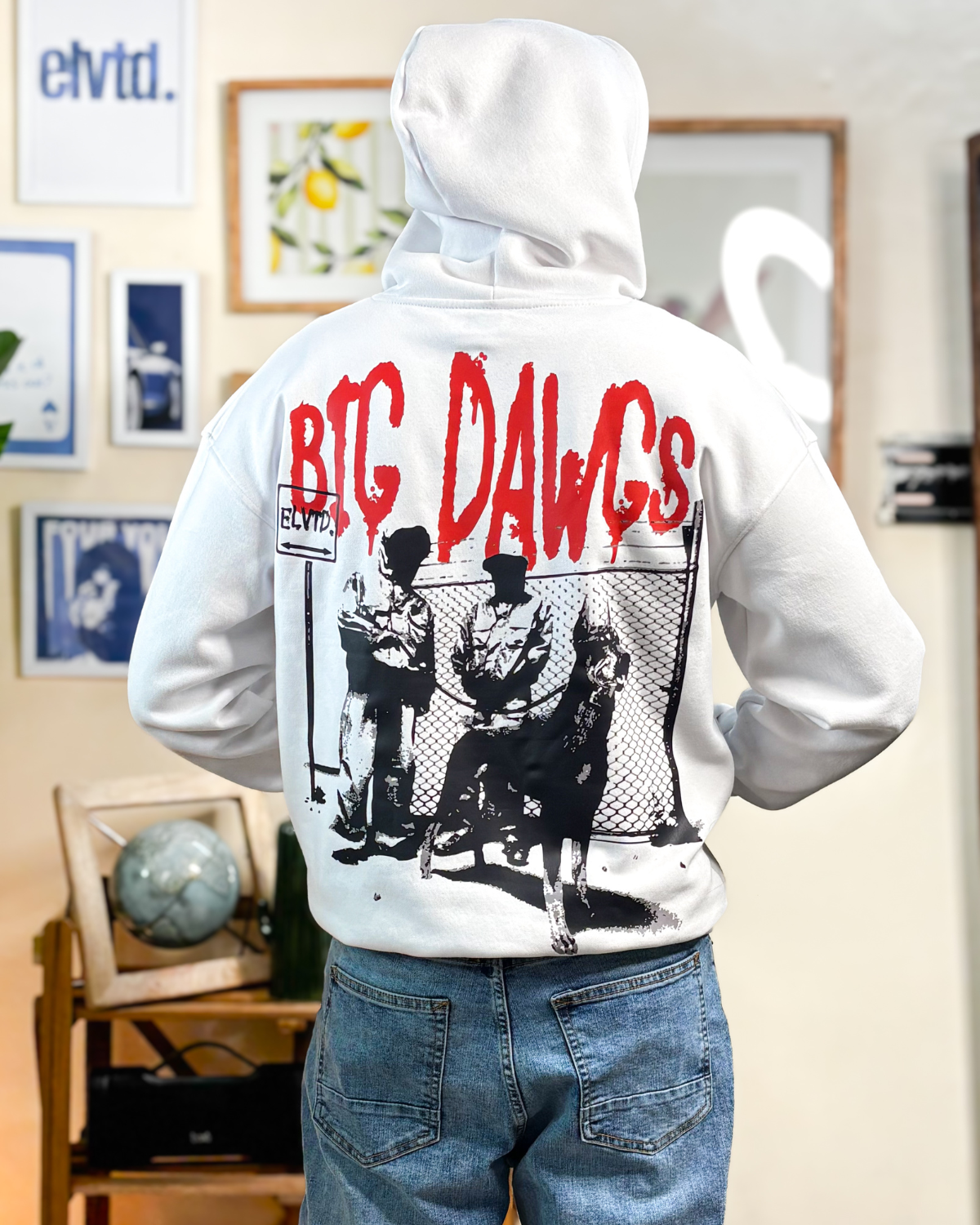 "Big Dawgs" White Double-Hooded Heavyweight Graphic Sweatshirt