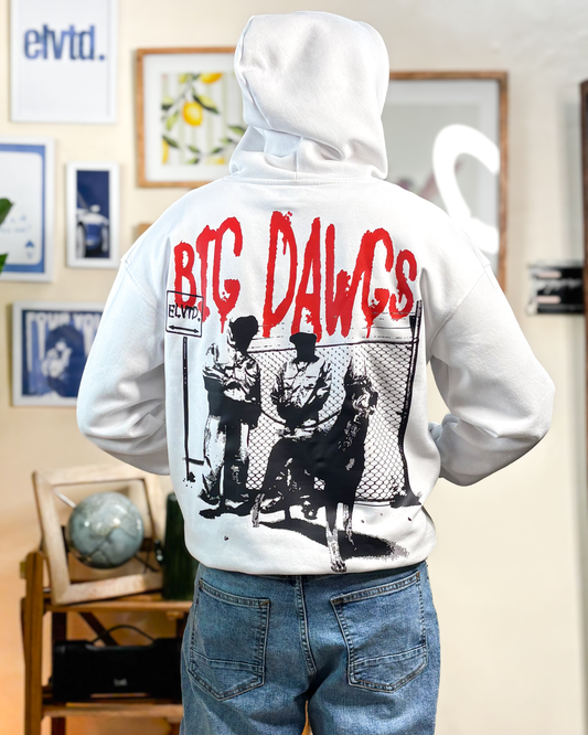 "Big Dawgs" White Double-Hooded Heavyweight Graphic Sweatshirt