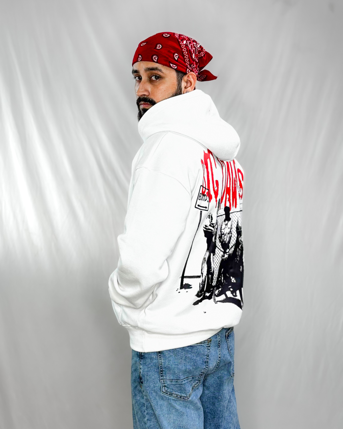 "Big Dawgs" White Double-Hooded Heavyweight Graphic Sweatshirt