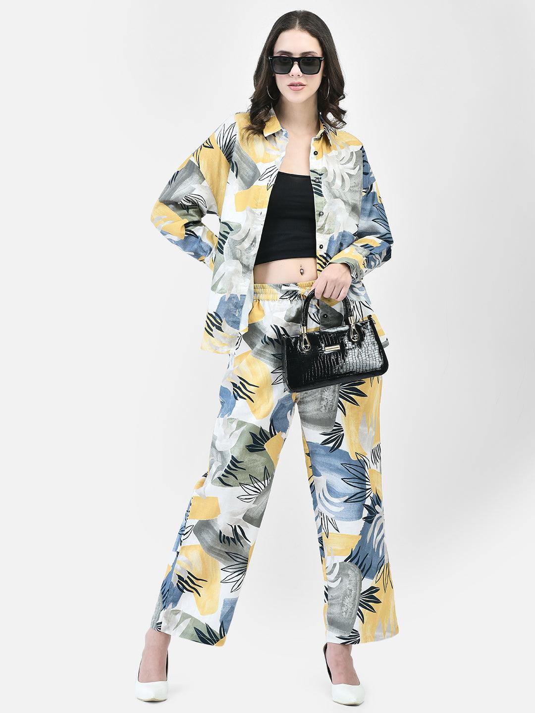 Printed tropical co-ord set with short sleeve shirt