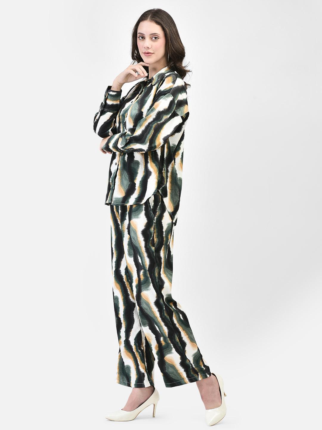 Glossy satin two-piece set with full sleeve shirt