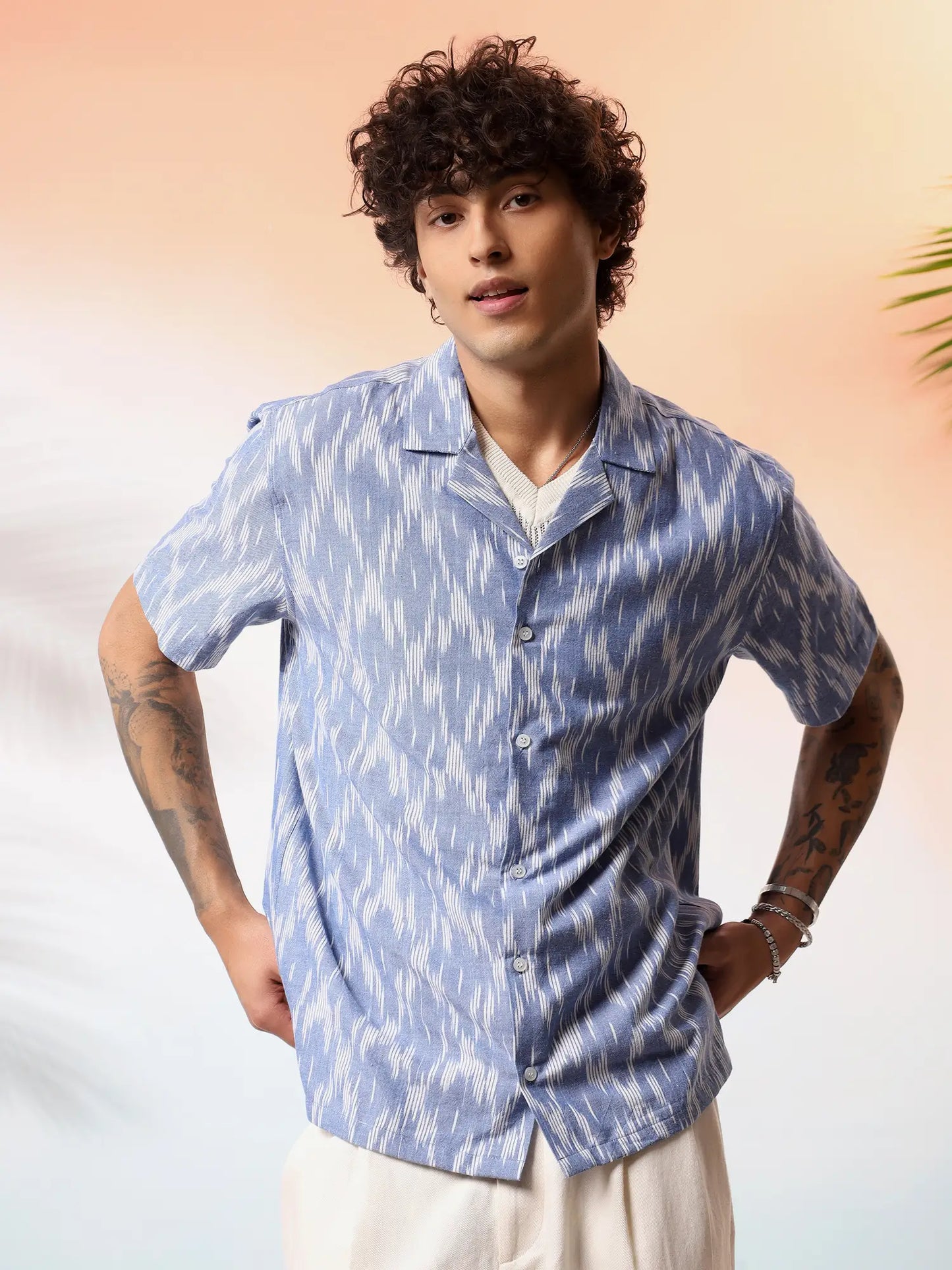 Blue Ikat Handloom Camp Shirt