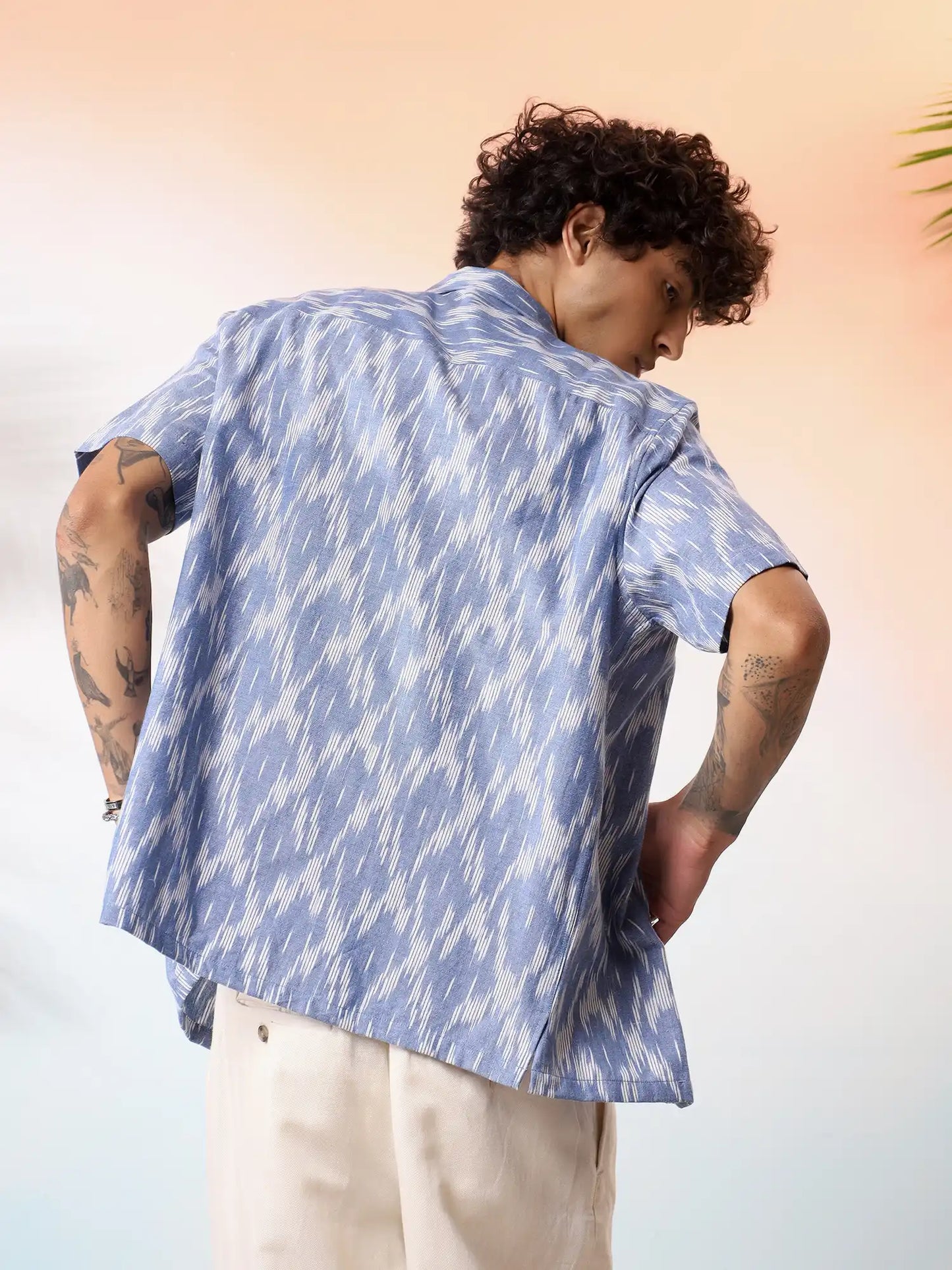 Blue Ikat Handloom Camp Shirt