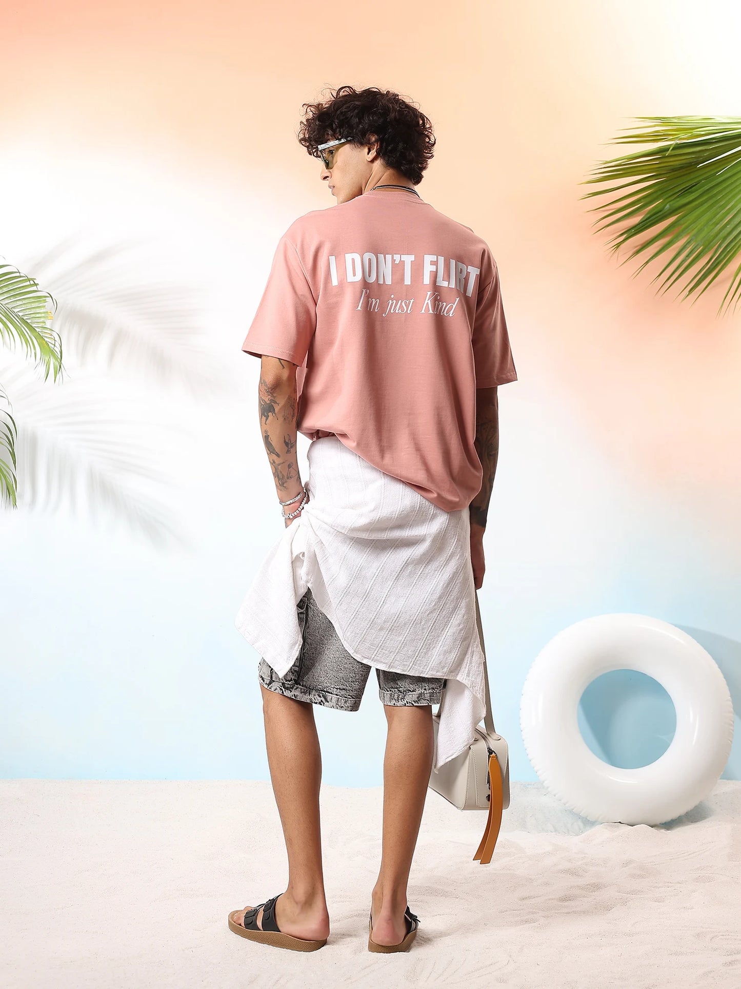 Salmon Pink Oversized Graphic T-Shirt
