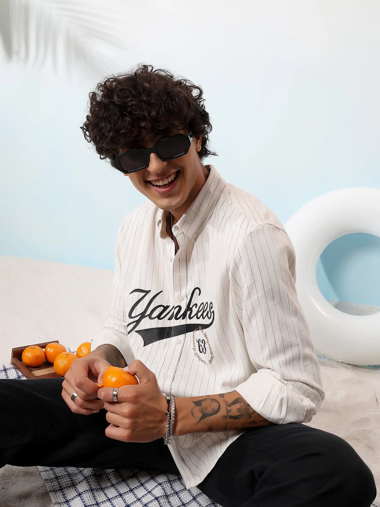 Cream Yankees Pinstripe Linen Shirt