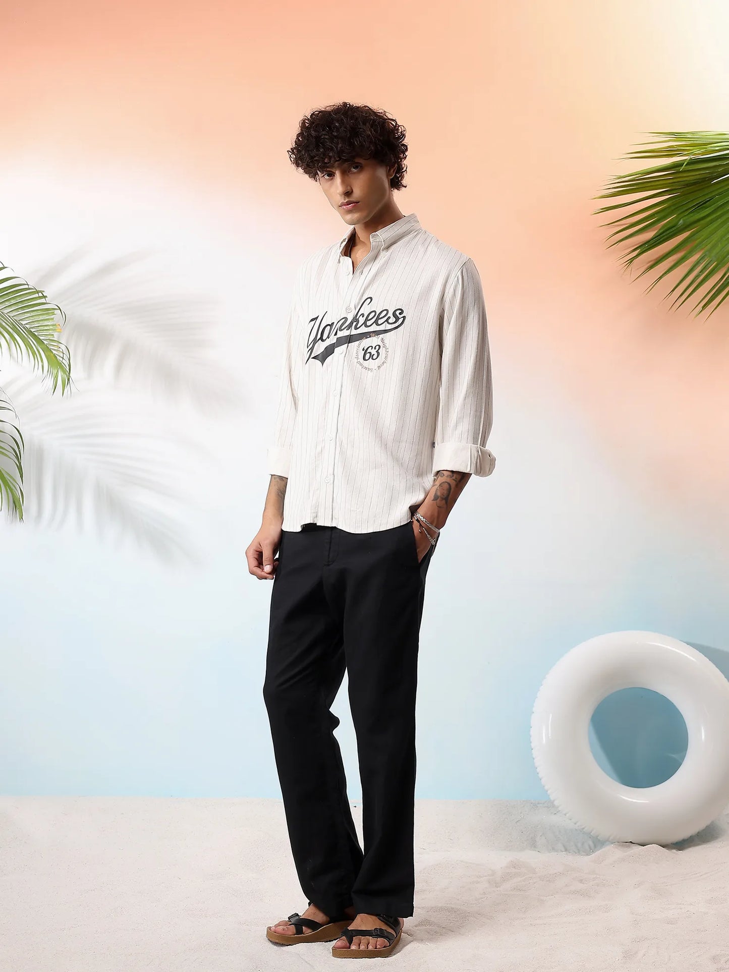 Cream Yankees Pinstripe Linen Shirt