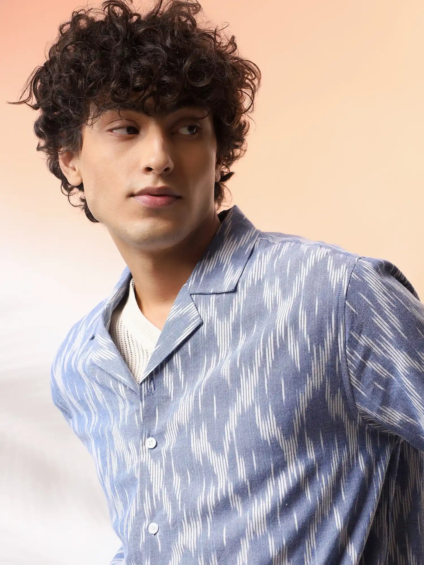 Blue Ikat Handloom Camp Shirt