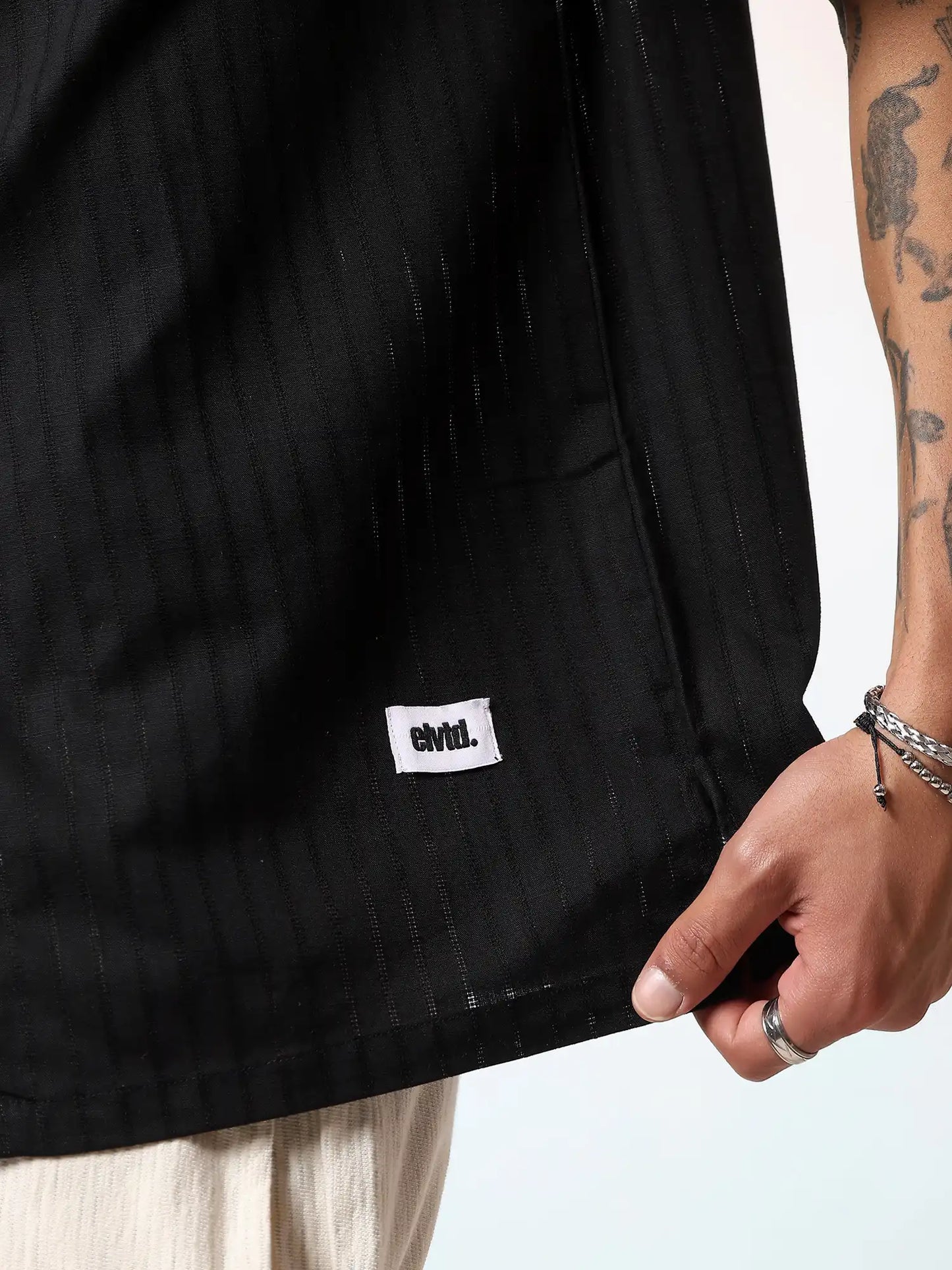 Black Textured Camp Collar Shirt