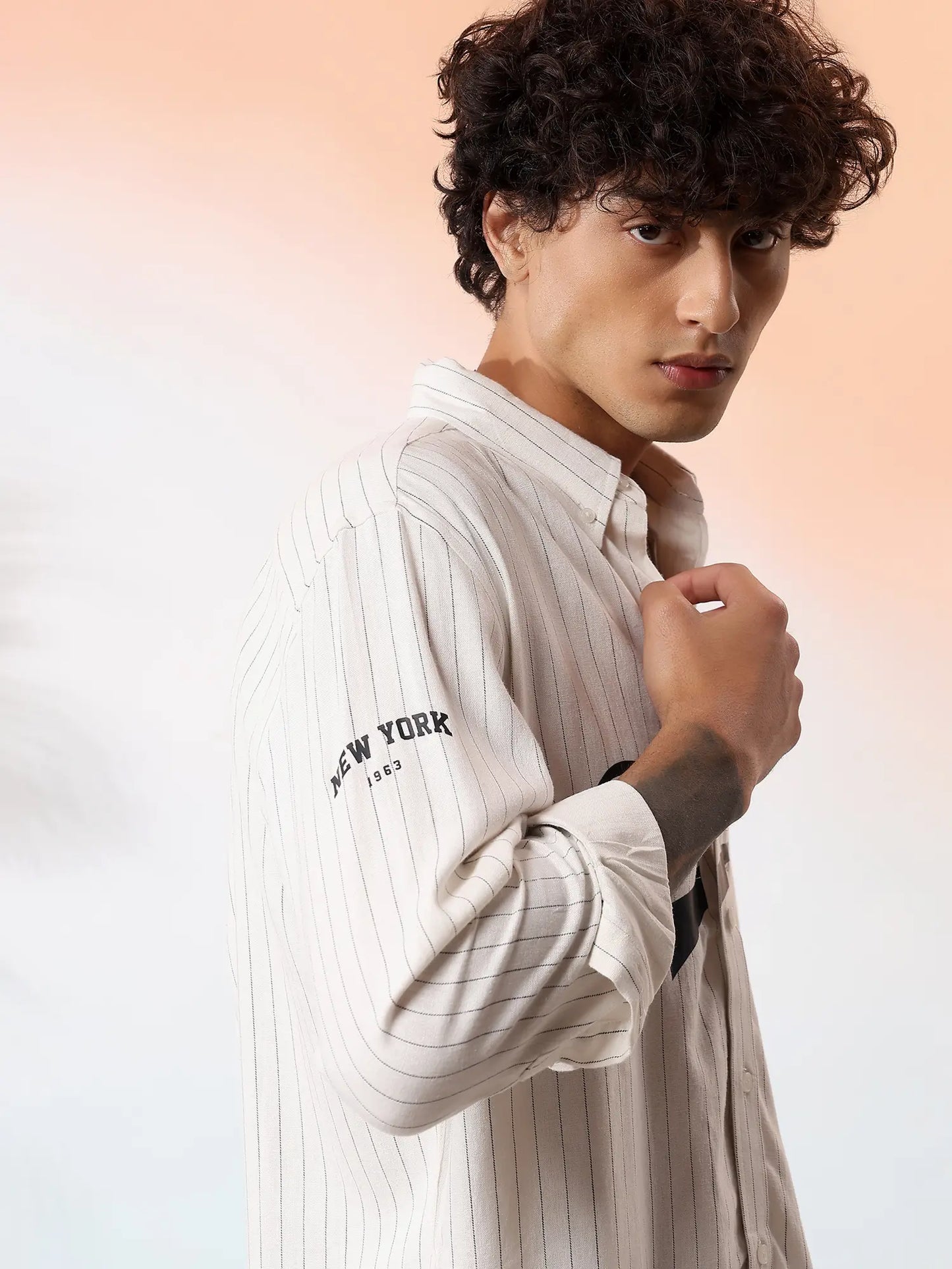 Cream Yankees Pinstripe Linen Shirt