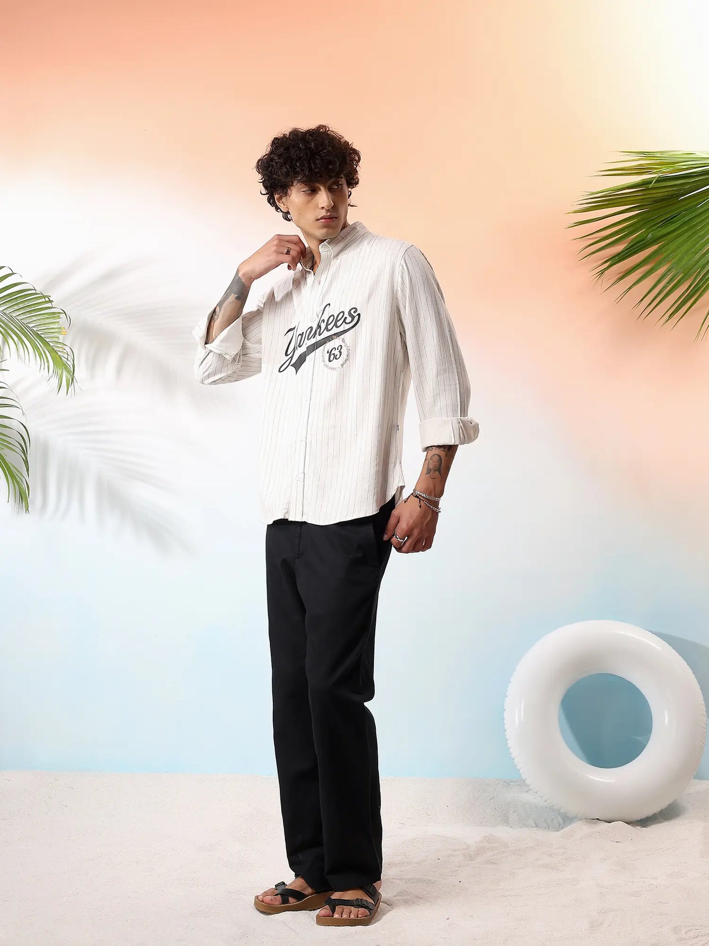 Cream Yankees Pinstripe Linen Shirt