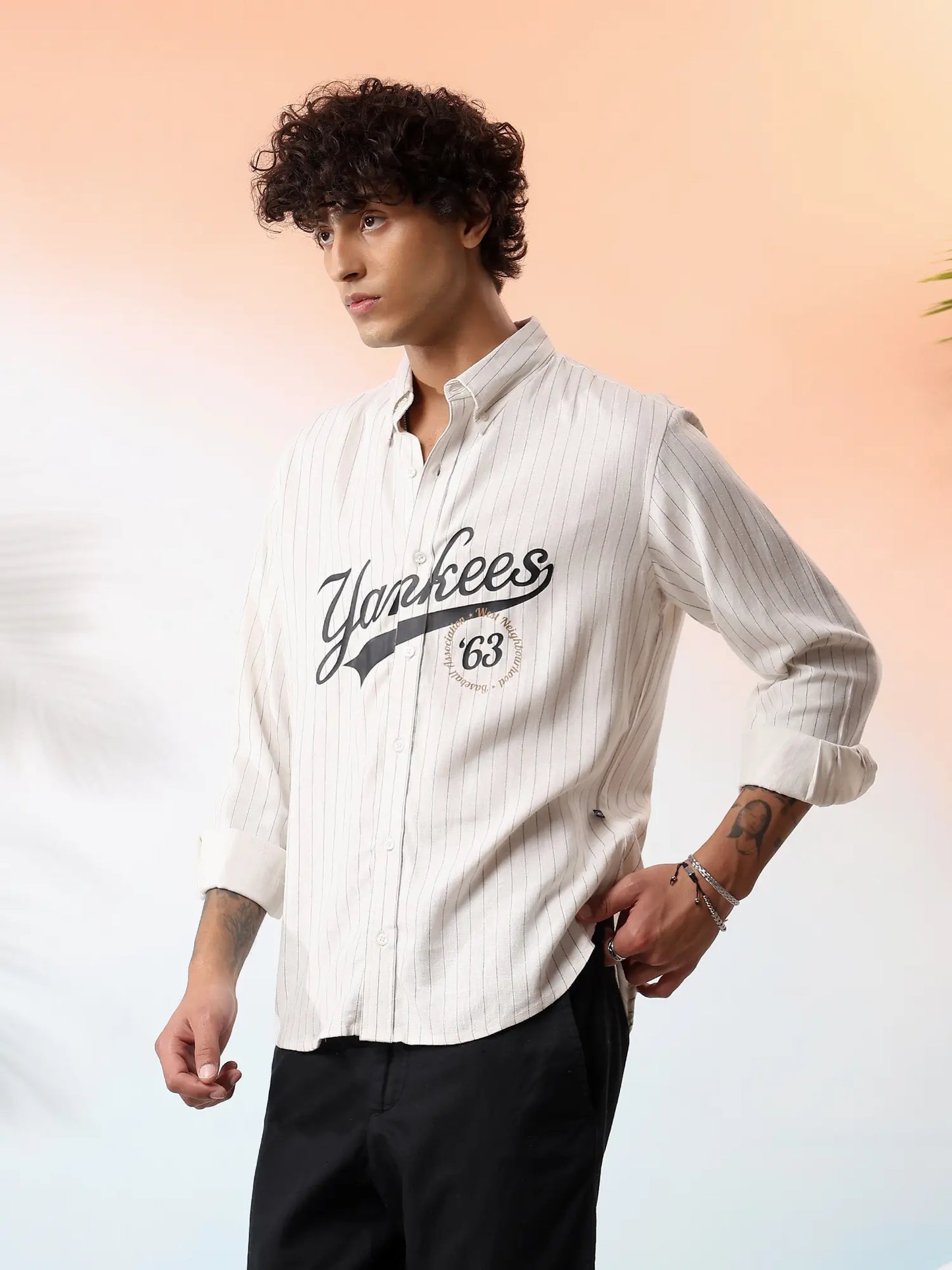 Cream Yankees Pinstripe Linen Shirt